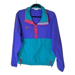 Columbia Vintage Color Block Pullover‎ Windbreaker Teal Purple Pink Size Medium